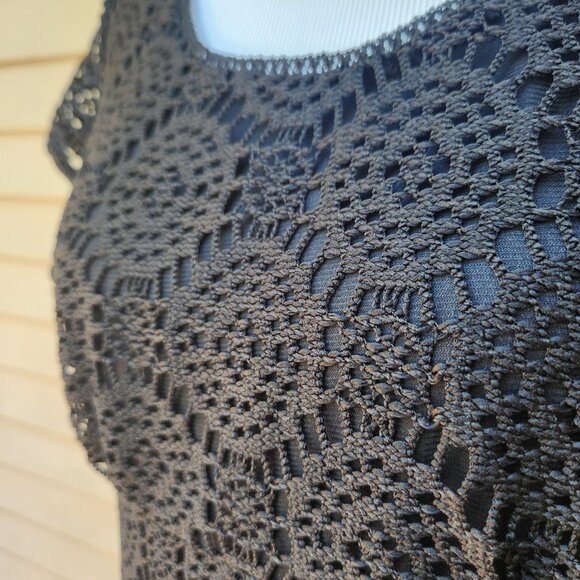 Madison Black Dress Crochet Knit Lace Short Sleeves Classic - Picture 7 of 12